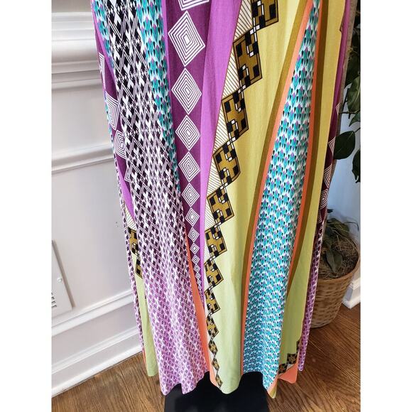 Luz & Sombra Long Maxi Dress Women Medium Multi Geo Print Wide Strap Square Neck - Picture 10 of 11